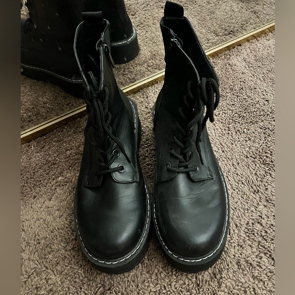 NEW black faux leather combat boots